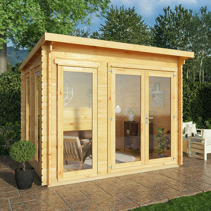 Product photograph of Mercia Studio 3m X 3m Double Glazed Pent Log Cabin 28mm from Buy Sheds Direct