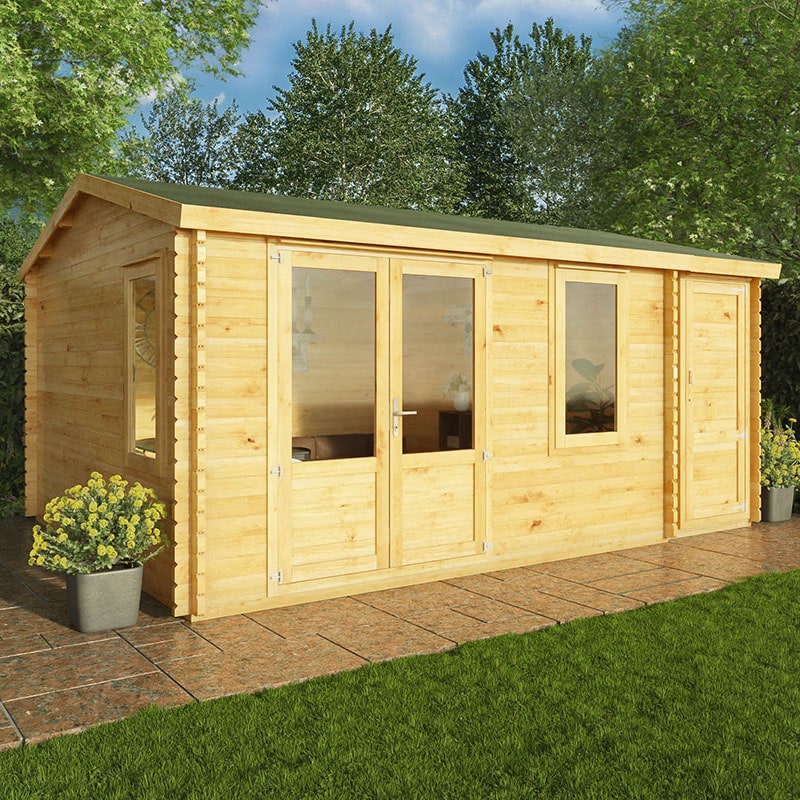 Product photograph of Mercia Elite 5m X 4m Double Glazed Garden Office Log Cabin With Side Shed 28mm from Buy Sheds Direct