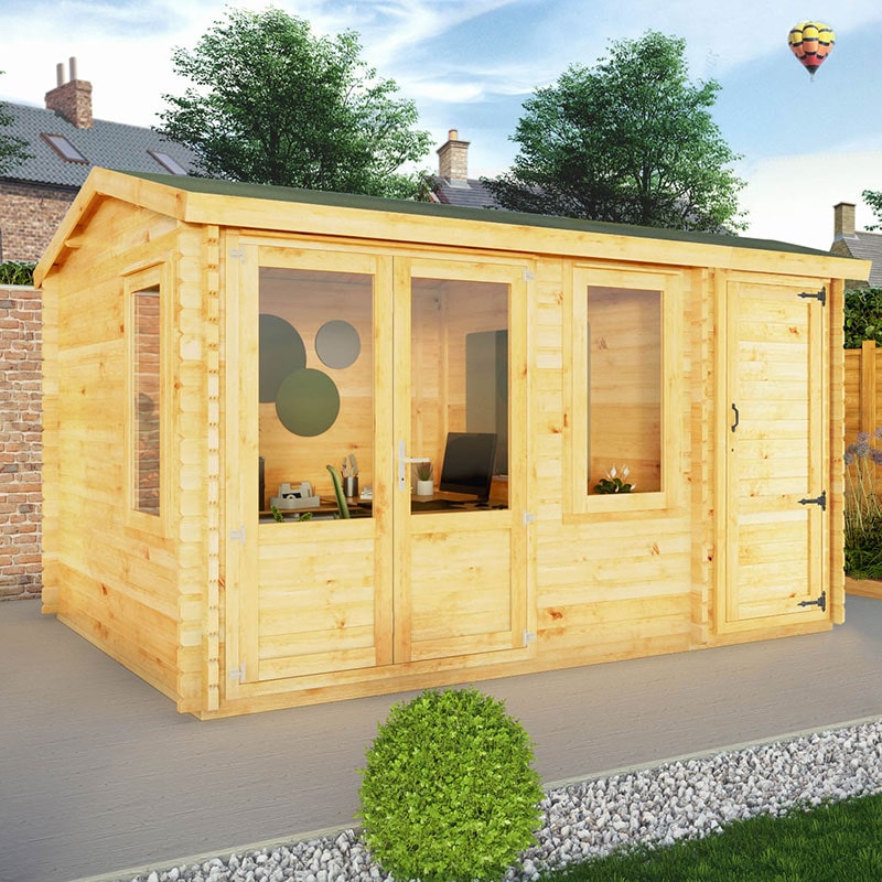 Product photograph of Mercia Elite 4m X 3m Double Glazed Garden Office Log Cabin With Side Shed 34mm from Buy Sheds Direct