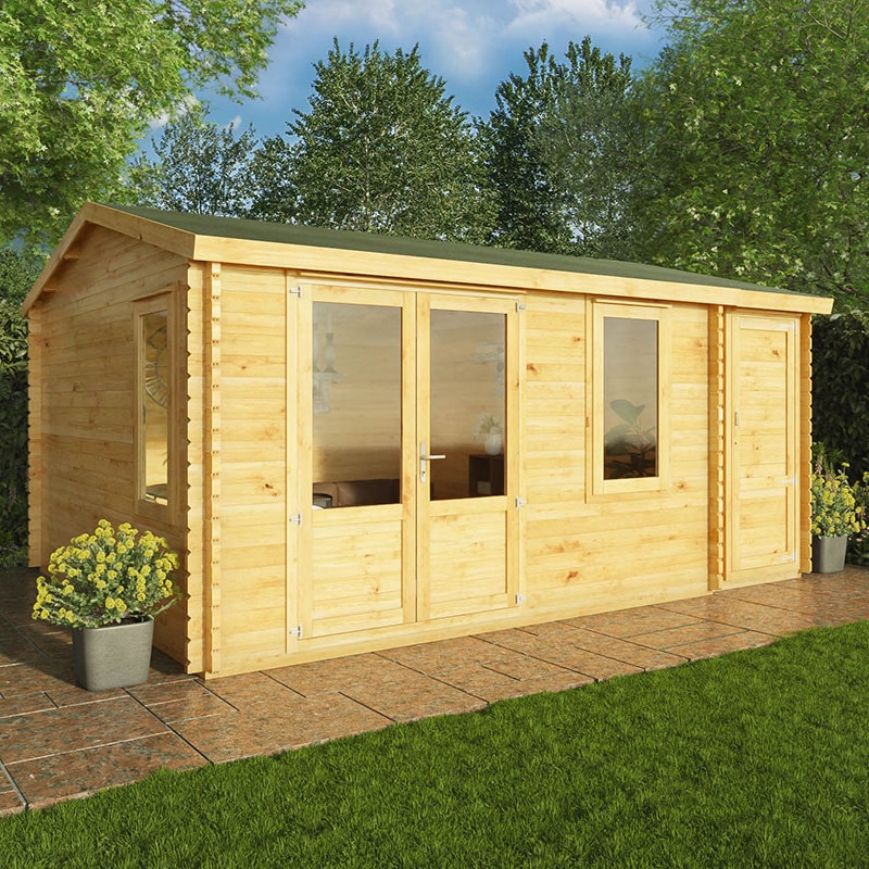 Product photograph of Mercia Elite 5m X 4m Double Glazed Garden Office Log Cabin With Side Shed 34mm from Buy Sheds Direct