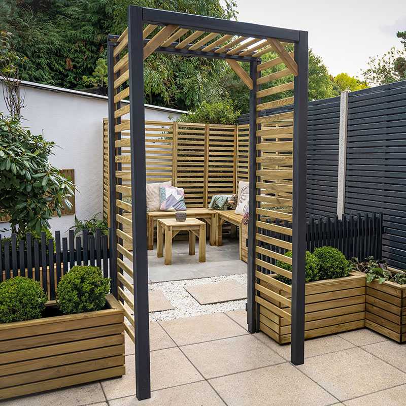 Product photograph of Forest Contemporary Slatted Garden Arch 3 8 X 2 5 from Buy Sheds Direct