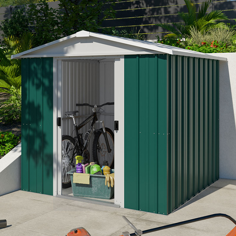Product photograph of 6 8 X 7 2 Yardmaster 67geyz Green Metal Shed 2 02m X 2 17m from Buy Sheds Direct