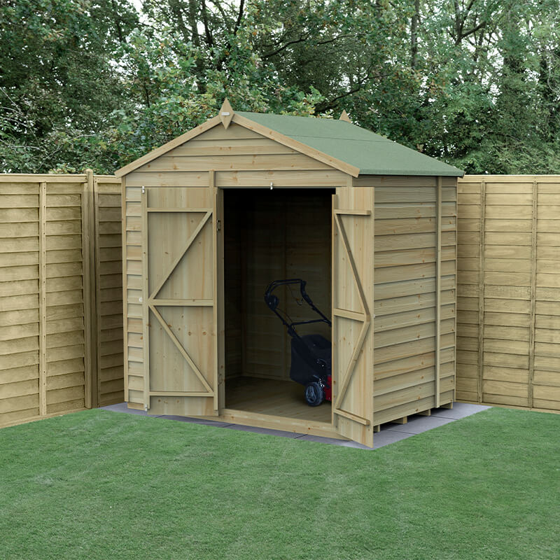 Product photograph of 7 X 5 Forest 4life 25yr Guarantee Overlap Pressure Treated Windowless Double Door Apex Wooden Shed 2 28m X 1 53m from Buy Sheds Direct