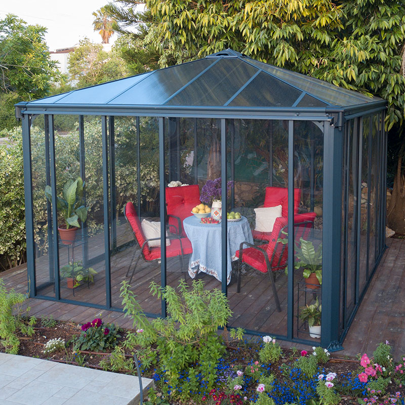 Product photograph of 12x12 Palram Canopia Ledro 3600 Enclosed Grey Gazebo from Buy Sheds Direct