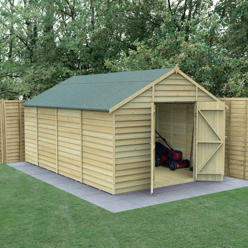 Product photograph of 15 X 10 Forest 4life 25yr Guarantee Overlap Pressure Treated Windowless Double Door Apex Wooden Shed 4 48m X 3 2m from Buy Sheds Direct