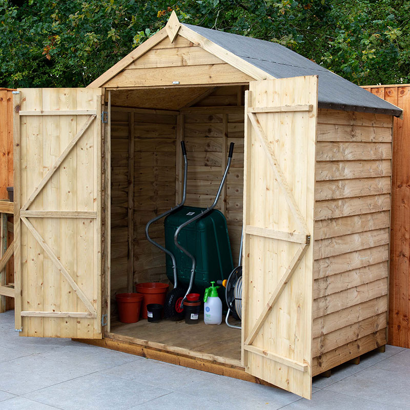 Product photograph of 6 X 4 Forest 4life 25yr Guarantee Overlap Pressure Treated Windowless Double Door Apex Wooden Shed 1 99m X 1 25m from Buy Sheds Direct