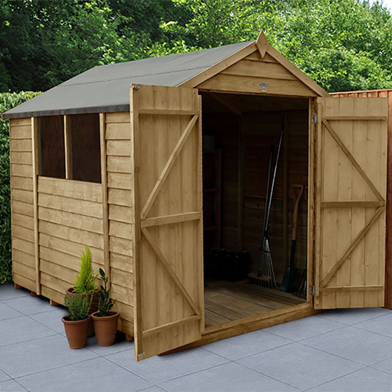 Product photograph of 8 X 6 Forest 4life 25yr Guarantee Overlap Pressure Treated Double Door Apex Wooden Shed 2 43m X 1 99m from Buy Sheds Direct