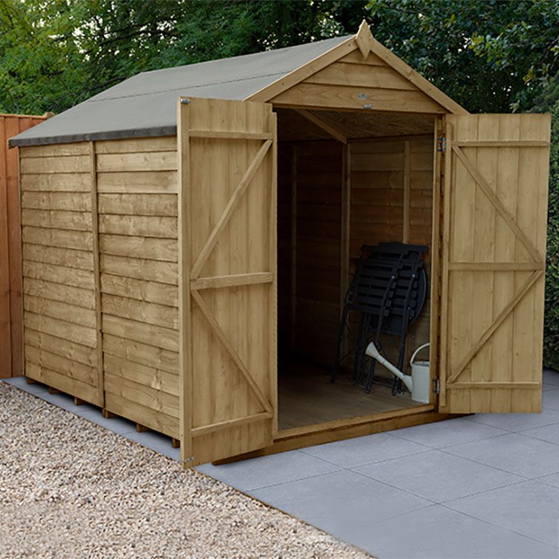 Product photograph of 8 X 6 Forest 4life 25yr Guarantee Overlap Pressure Treated Windowless Double Door Apex Wooden Shed 2 43m X 1 99m from Buy Sheds Direct