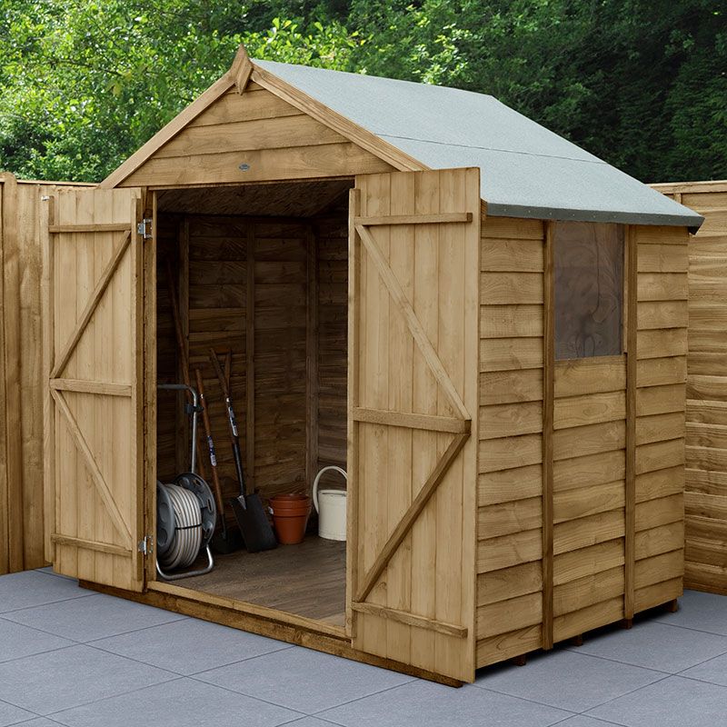 Product photograph of 7 X 5 Forest 4life 25yr Guarantee Overlap Pressure Treated Double Door Apex Wooden Shed 2 32m X 1 54m from Buy Sheds Direct