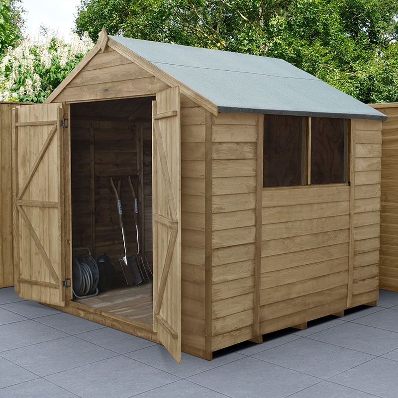 Product photograph of 7 X 7 Forest 4life 25yr Guarantee Overlap Pressure Treated Double Door Apex Wooden Shed 2 32m X 2 13m from Buy Sheds Direct