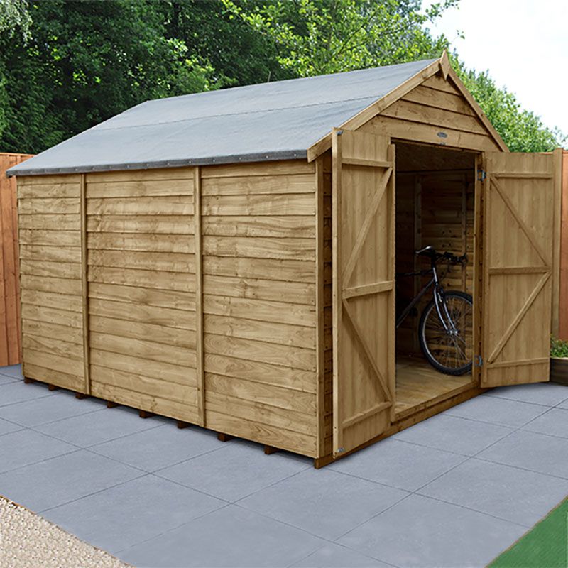 Product photograph of 10 X 8 Forest 4life 25yr Guarantee Overlap Pressure Treated Windowless Double Door Apex Wooden Shed 3 02m X 2 61m from Buy Sheds Direct