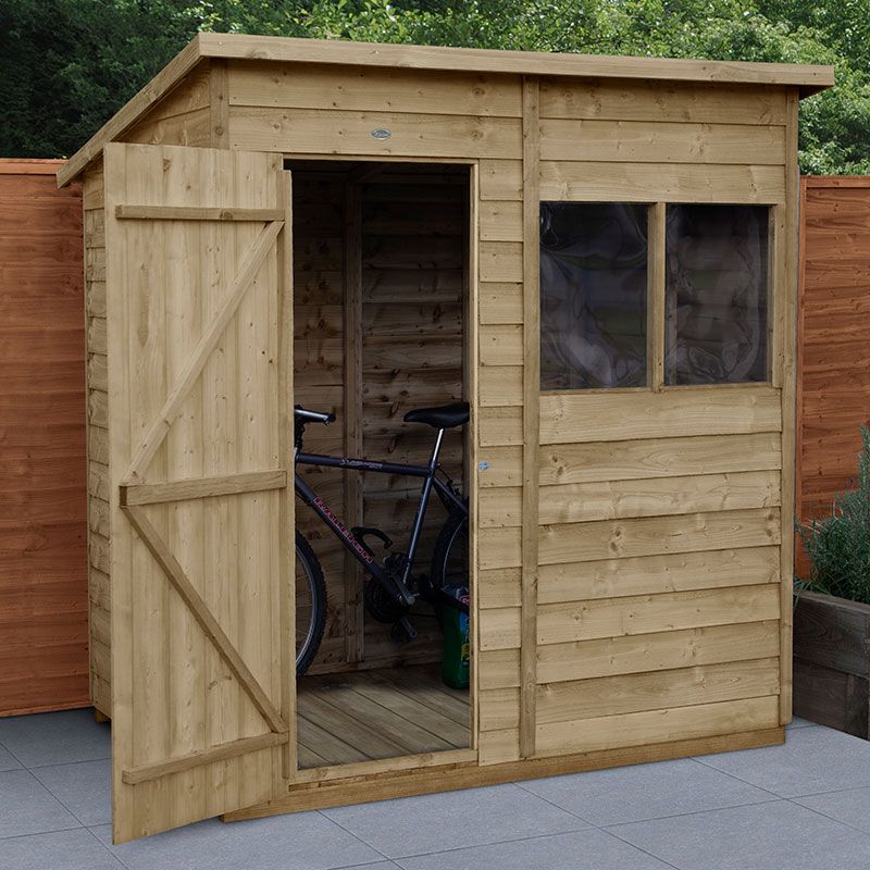 Product photograph of 6 X 4 Forest 4life 25yr Guarantee Overlap Pressure Treated Pent Wooden Shed 1 98m X 1 39m from Buy Sheds Direct