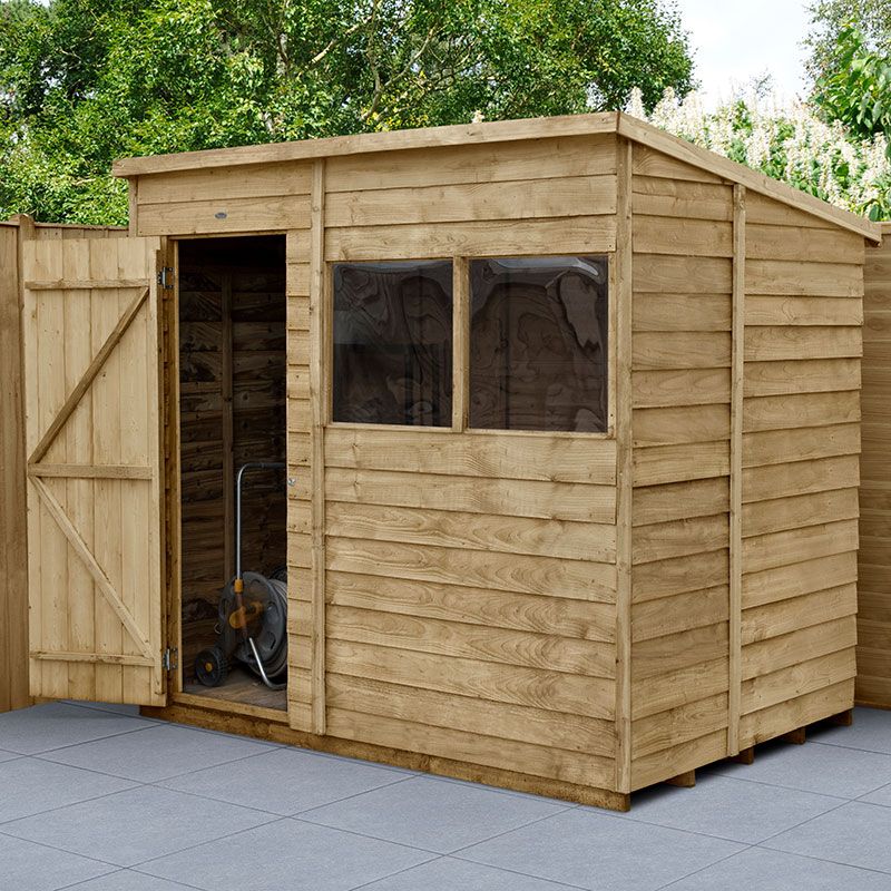 Product photograph of 7 X 5 Forest 4life 25yr Guarantee Overlap Pressure Treated Pent Wooden Shed 2 26m X 1 69m from Buy Sheds Direct