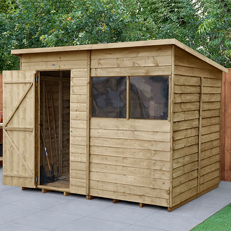 Product photograph of 8 X 6 Forest 4life 25yr Guarantee Overlap Pressure Treated Pent Wooden Shed 2 52m X 2 04m from Buy Sheds Direct
