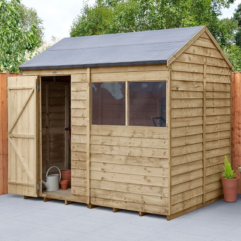 Product photograph of 8 X 6 Forest 4life 25yr Guarantee Overlap Pressure Treated Reverse Apex Wooden Shed 2 42m X 1 99m from Buy Sheds Direct