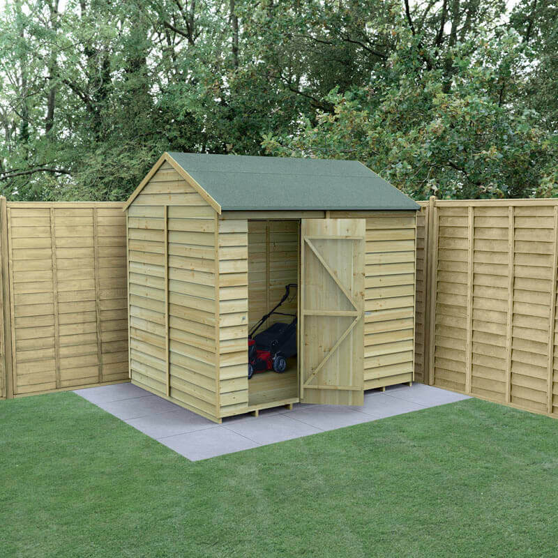 Product photograph of 8 X 6 Forest 4life 25yr Guarantee Overlap Pressure Treated Windowless Reverse Apex Wooden Shed 2 42m X 1 99m from Buy Sheds Direct