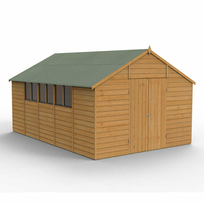 Product photograph of 15 X 10 Forest Shiplap Dip Treated Double Door Apex Wooden Shed 4 48m X 3 2m from Buy Sheds Direct