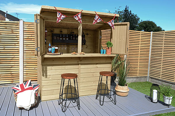 6x3 Forest Shiplap Pressure Treated Garden Bar with Union Flag decorations